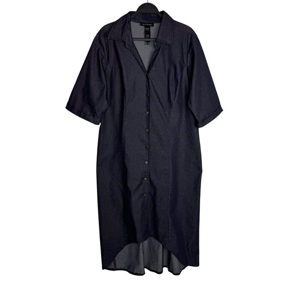 Ashley Stewart Womens Plus Size 18 Denim Button-Down High-Low‎ Dress - Picture 1 of 8